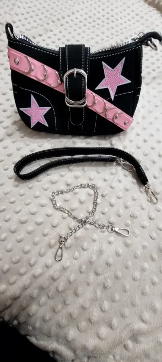 Cartera para niña negra con estrellas rosas