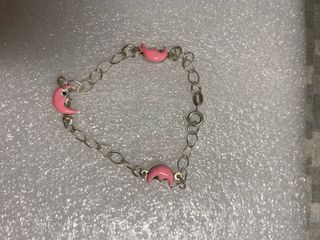 2 Pulseras Plata con Dijes Luna y Estrella