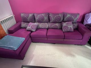 Sofá modular morado y gris