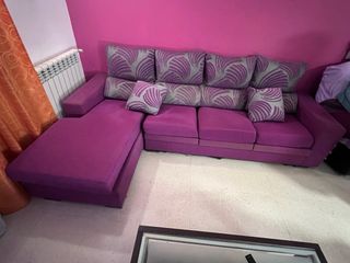 Sofá modular morado y gris