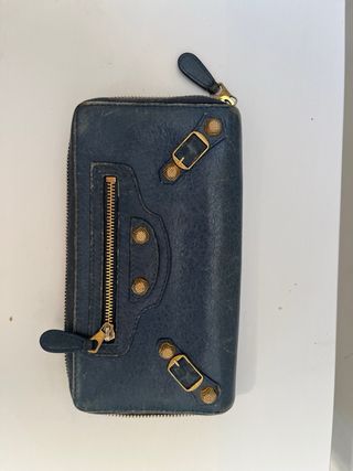 Portafoglio Balenciaga Blu con Dettagli Oro
