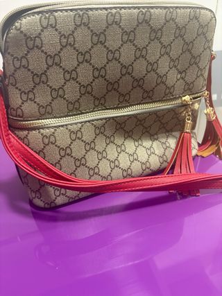 Bolso mujer marrón y rojo