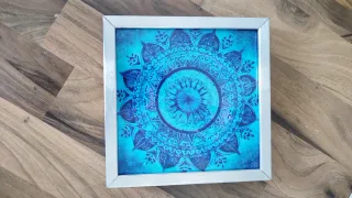 Dos Cuadros Mandala Azul y Plateado