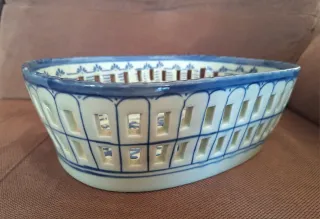 Fruteira Cesta Porcelana China Azul e Branca