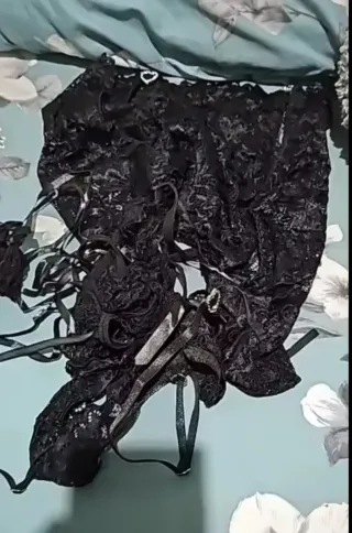 Conjunto Lencería Encaje Negro Talla Única