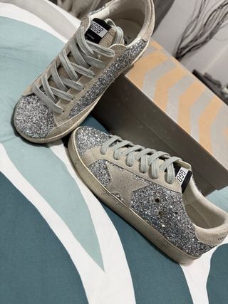 Zapatillas Golden Goose Glitter Beige/Plata