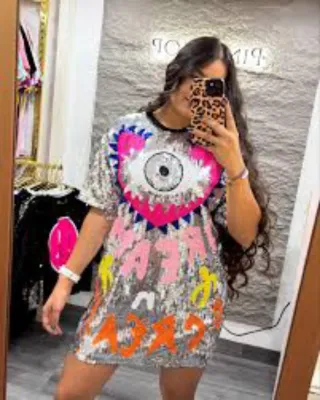 Vestido lentejuelas corazón ojo multicolor