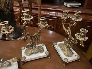 Candelabros Vintage de Bronce y Mármol