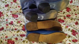 Botas piel azul "envejecida" T.38 + manoletinas