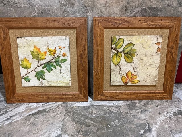 2 Quadri Decorativi Strutturati a Foglie