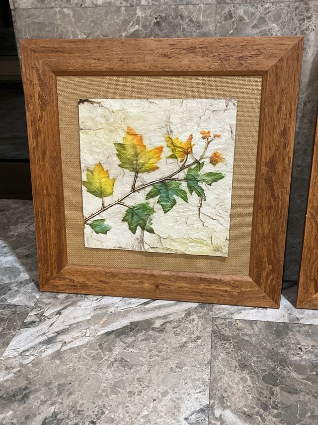 2 Quadri Decorativi Strutturati a Foglie