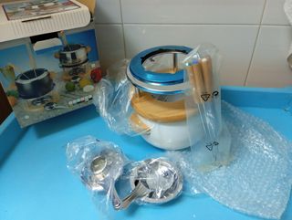 Set Fondue Queso Azul y Plateado