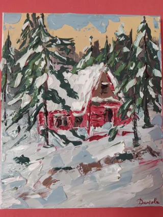 Quadro acrilico inverno cabina rossa