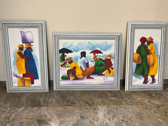 Trittico di 3 quadri naif haitiani