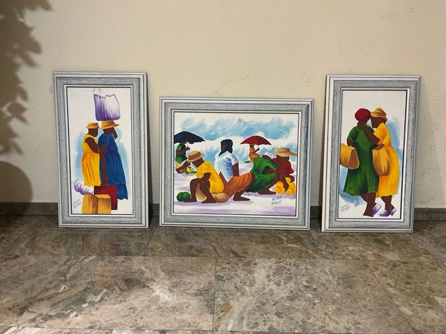 Trittico di 3 quadri naif haitiani