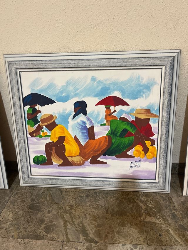 Trittico di 3 quadri naif haitiani