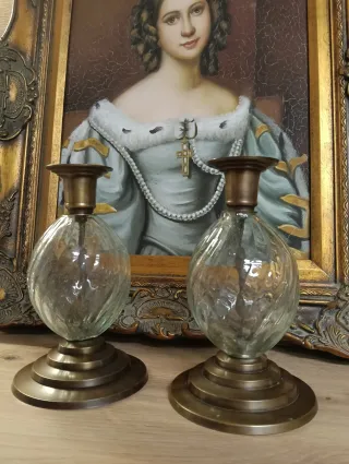 Candelabri in ottone e cristallo