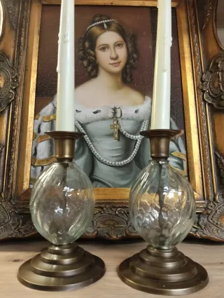 Candelabri in ottone e cristallo