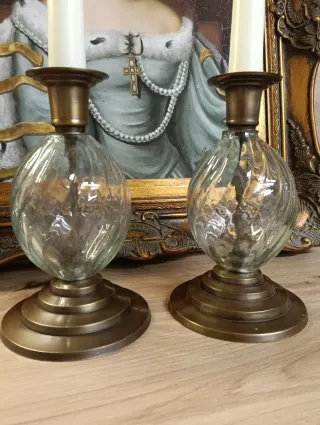 Candelabri in ottone e cristallo