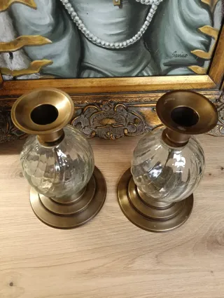 Candelabri in ottone e cristallo