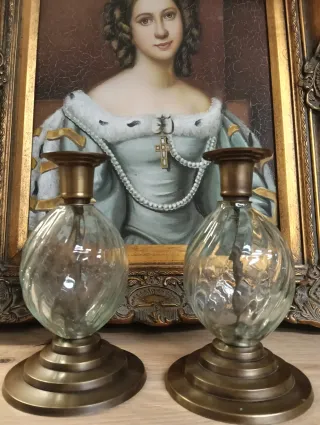 Candelabri in ottone e cristallo