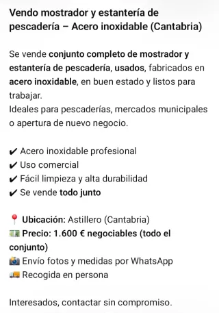 Mostrador grifo y estantería pescadería acero inox