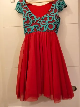 Vestido de fiesta fucsia y turquesa