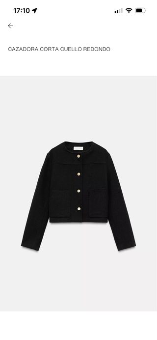 Chaqueta Zara Negra Cuello Redondo