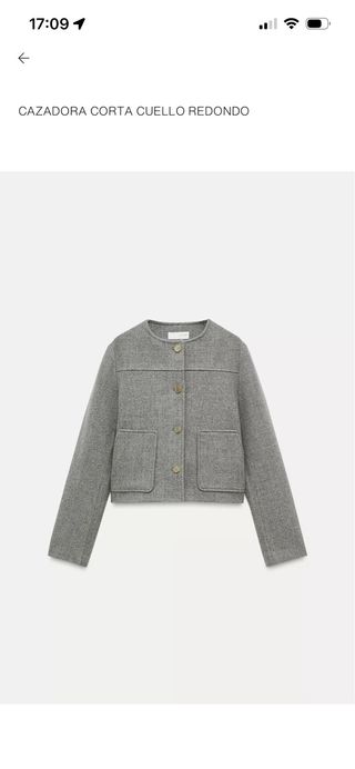 Chaqueta corta Zara cuello redondo gris