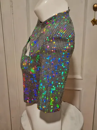 Top Bershka Cut Out Holográfico Plata