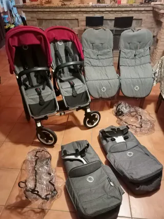 Carrito Bugaboo Donkey2 Gemelar Gris/Granate