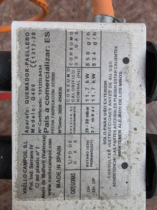 Paellero Gas Butano Negro y Rojo