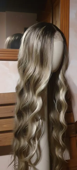 Peluca Lacefront Ondulada Rubio natural mechas