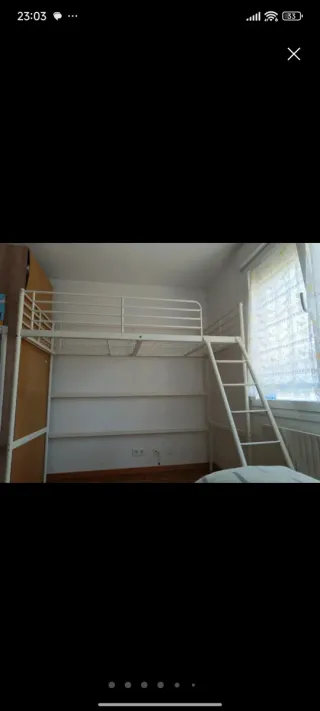 Cama alta metálica blanca 1.50x1.90