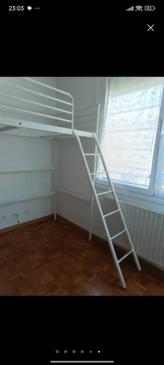 Cama alta metálica blanca 1.50x1.90