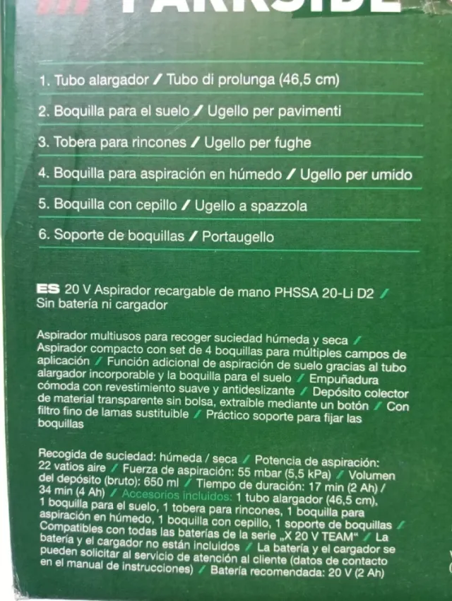 Aspiradora PARKSIDE 20V Recargable