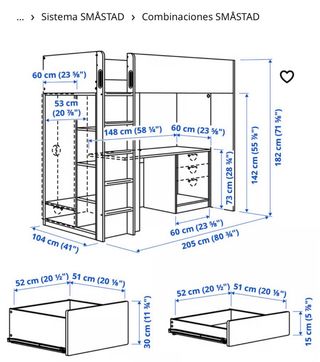 Litera Ikea Smastad con Armario y Escritorio