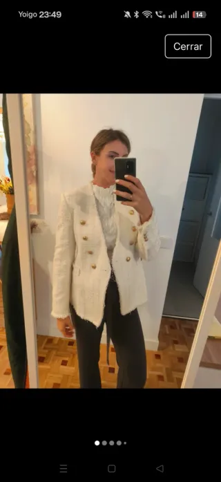 Chaqueta tweed Zara blanca/crema