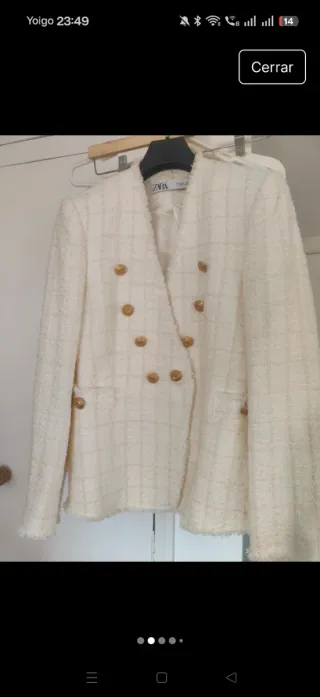 Chaqueta tweed Zara blanca/crema