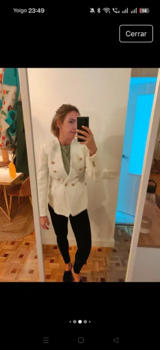 Chaqueta tweed Zara blanca/crema