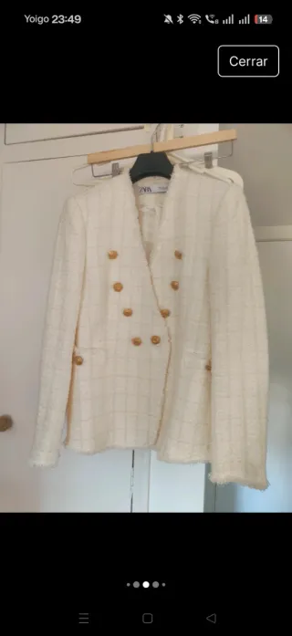 Chaqueta tweed Zara blanca/crema