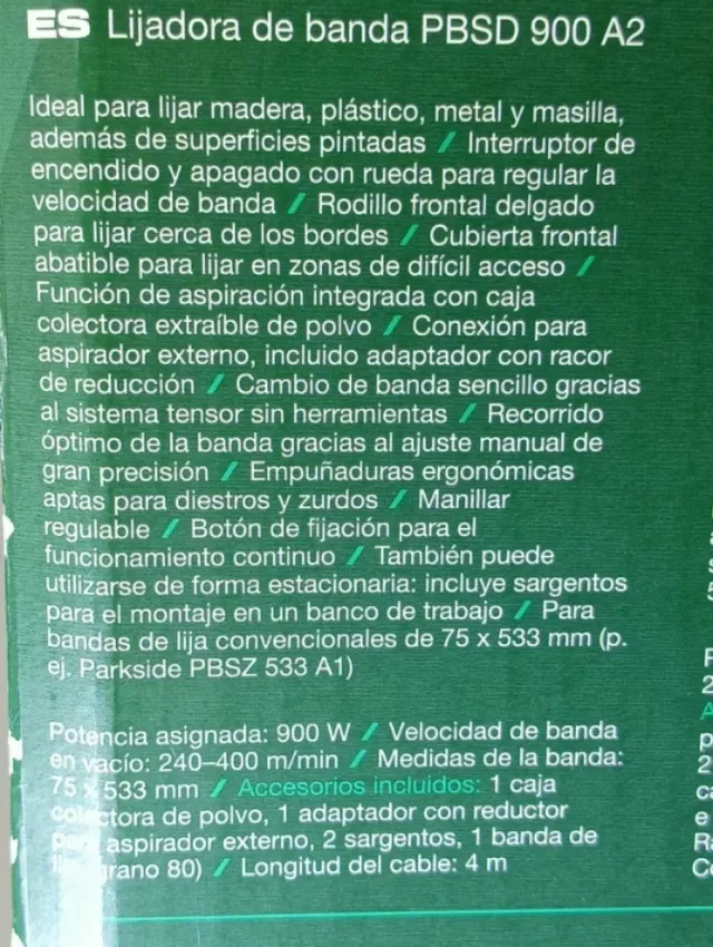 900W Lijadora Banda PARKSIDE