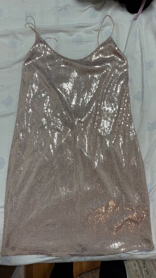 Vestido corto lentejuelas champagne