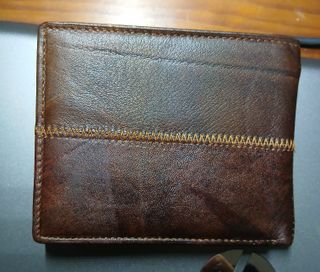 Carteira de pele genuína LANOSHA castanha