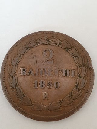 Moneta Antica 2 Baiocchi Vaticano Pio IX 1851