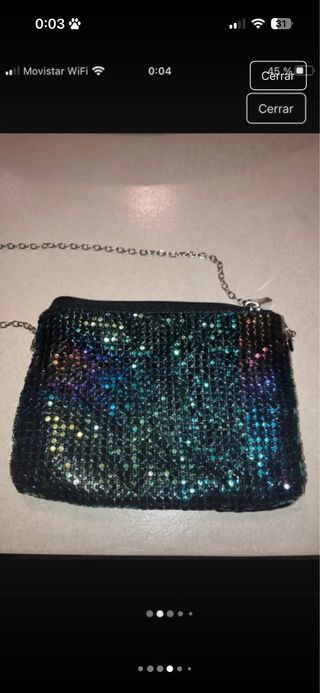 Bolso fiesta brillante con cadena plateada