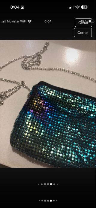 Bolso fiesta brillante con cadena plateada