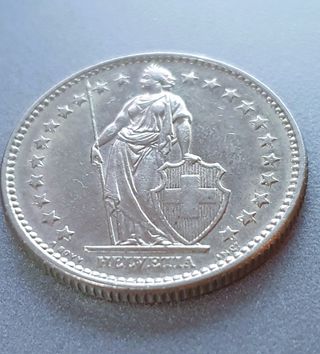 Rara Moneta 2 Franchi Helvetia con scudo del 1969