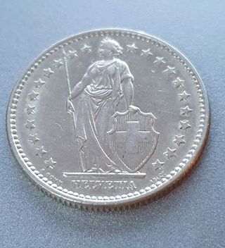 Rara Moneta 2 Franchi Helvetia con scudo del 1969