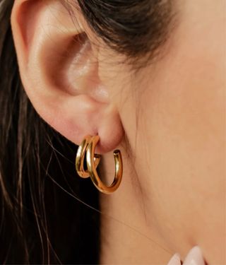 Pendientes aro doble plata chapada oro